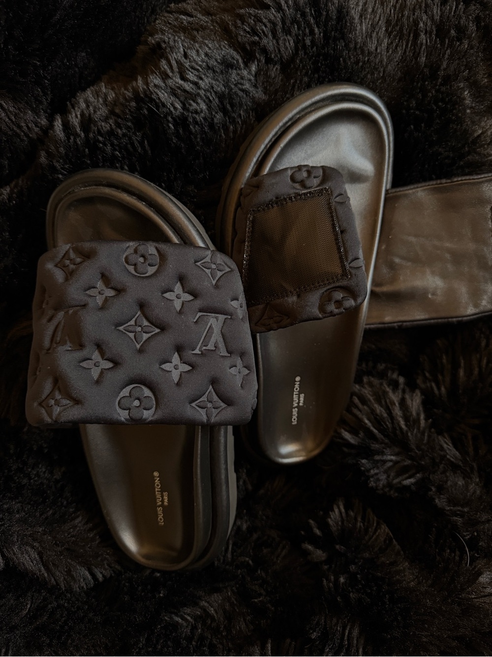 Louis Vuitton Black Quilted Monogram Slide Sandals - Picture 3 of 4